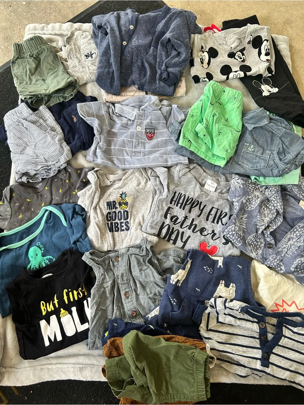 Kids Mixed Clothing Bundle - Blue, Green, Gray Assortment